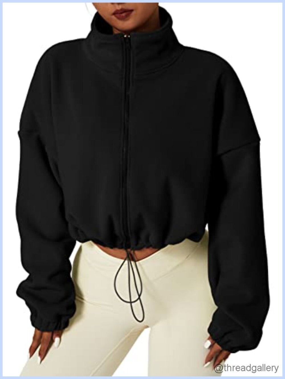 QINSEN Full Zip Fleece Short Jacket Warm Winter Long Sleeve Stand Collar Sherpa